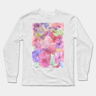 Floral Watercolour Collage 3 Long Sleeve T-Shirt